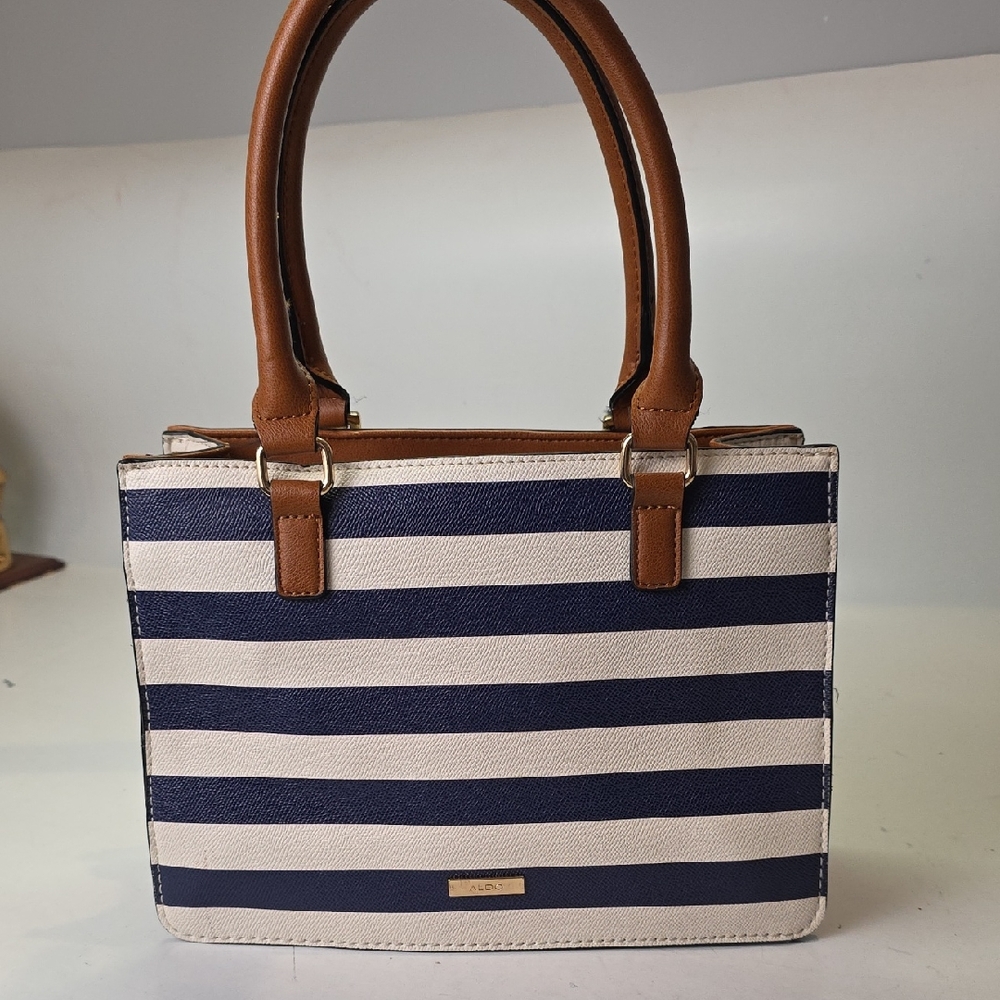 Aldo Striped‎ Handbag Faux Leather Small Classic Purse Zip Bag with Pocket